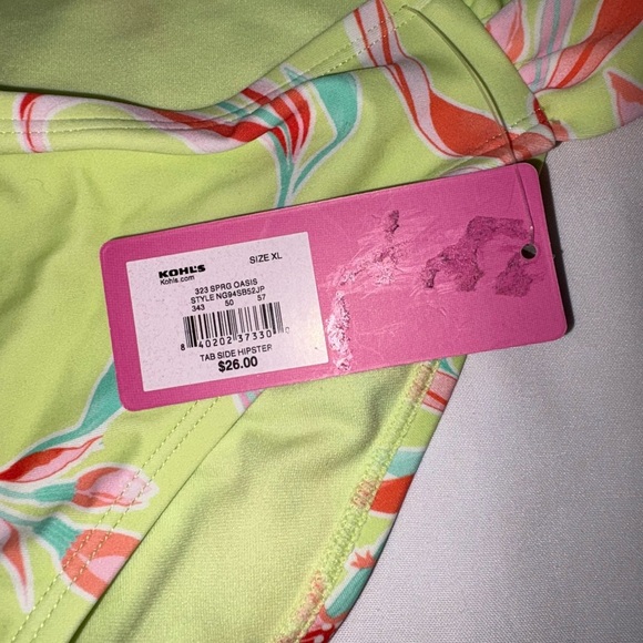 Ninety-Nine NWT Size XL Green & Pink Tropical Floral Bikini Bottoms - Picture 5 of 7